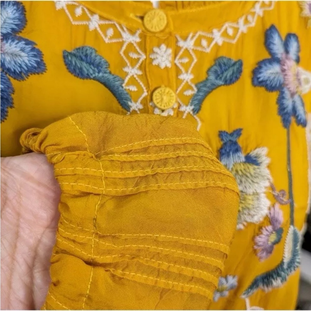RARE Johnny Was Tove Tove Yellow Floral Embroidered Button Down BlouseSz S XC - Picture 8 of 13
